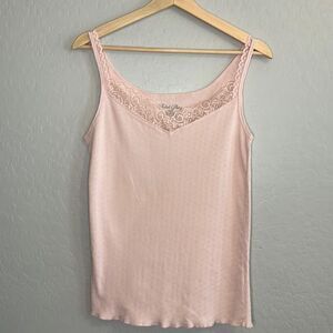 Faded Glory Girl’s Pink Lace Lined Pointelle Pattern Tank Top Size Large (12/14)